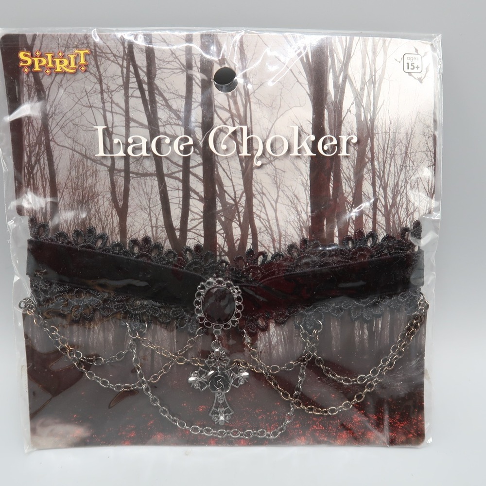 Spirit Halloween Lace Choker Black Silver Chain Gothic Costume Accessory